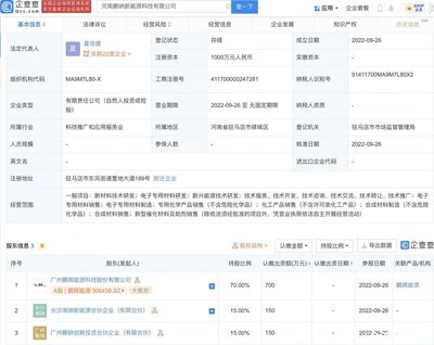鹏辉能源布局河南，成立新能源科技公司专注电子专用材料研发